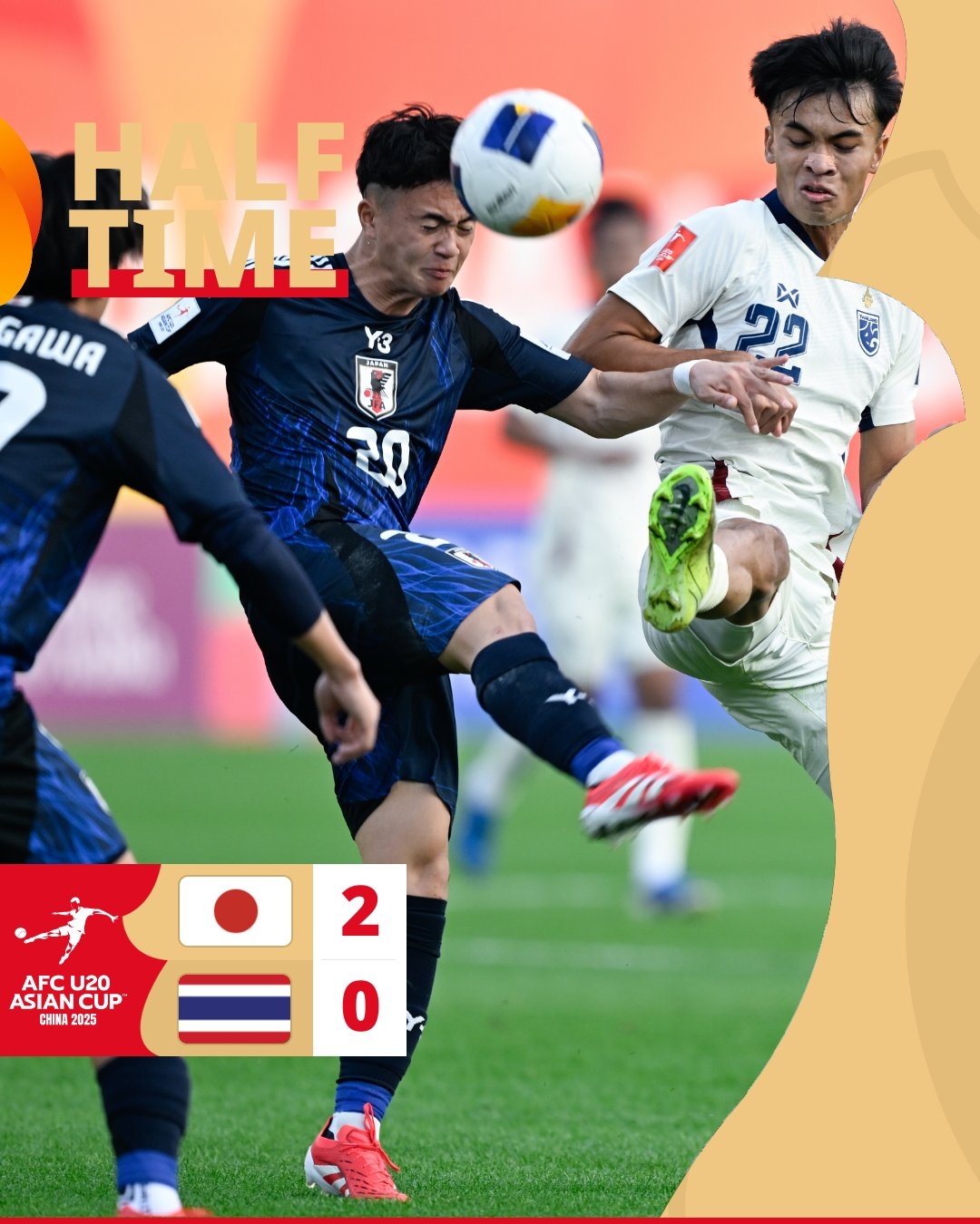  半場(chǎng)-日本U20 2-0領(lǐng)先泰國(guó)U20，石井久繼破門+中柱 泰國(guó)0射正