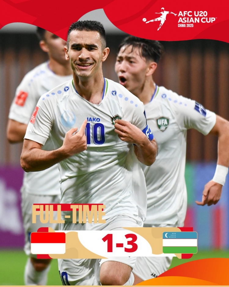  烏茲別克斯坦U20隊(duì)3-1印尼U20隊(duì)兩連勝晉級(jí)8強(qiáng)，印尼U20隊(duì)出局