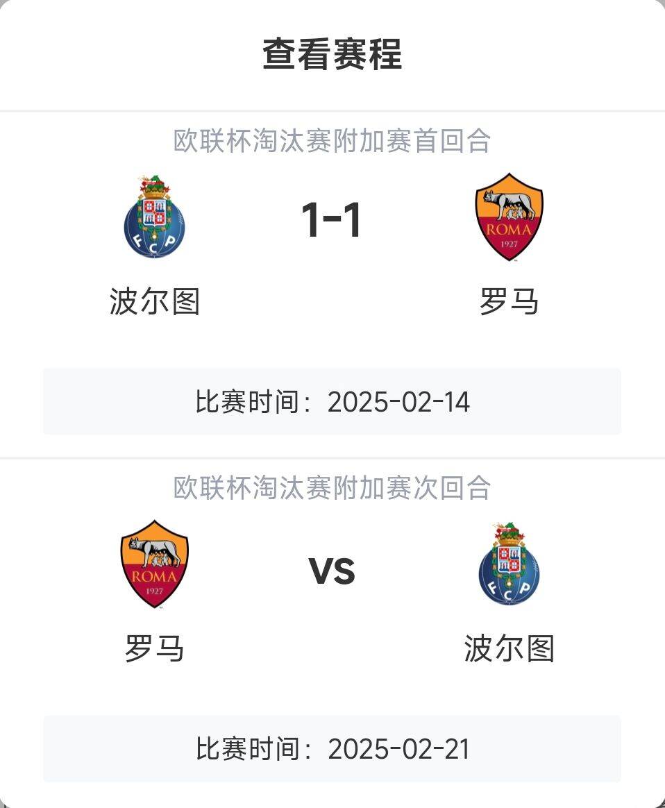  羅馬頂?shù)米?？意甲歐戰(zhàn)8隊3隊直通4隊出局，羅馬首回合1-1波爾圖